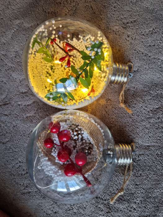Фотография покупателя товара Набор ёлочных шаров «Ветка ели и ягоды» 2 шт., батарейки, 5 LED, свечение тёплое белое - Фото 2