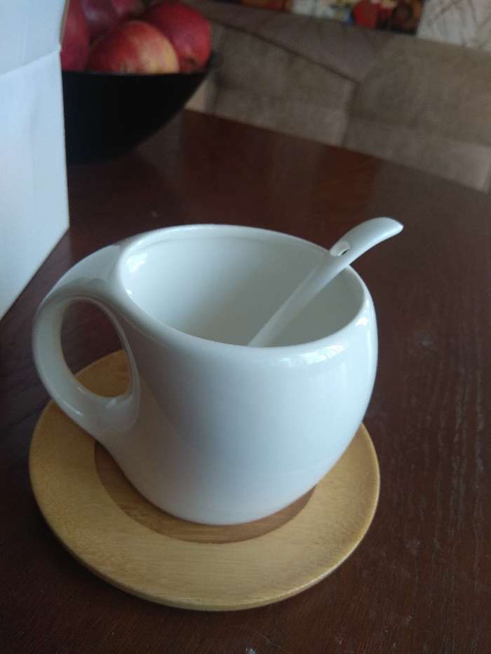 Фотография покупателя товара Чайная пара керамическая с ложкой BellaTenero, 3 предмета: чашка 220 мл, ложка, деревянное блюдце, цвет белый - Фото 2