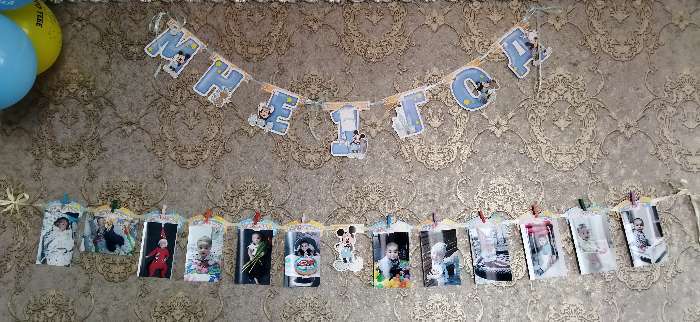 Фотография покупателя товара Гирлянда на ленте "Мне 1 год", с 12 карточками для фото, Микки Маус и друзья