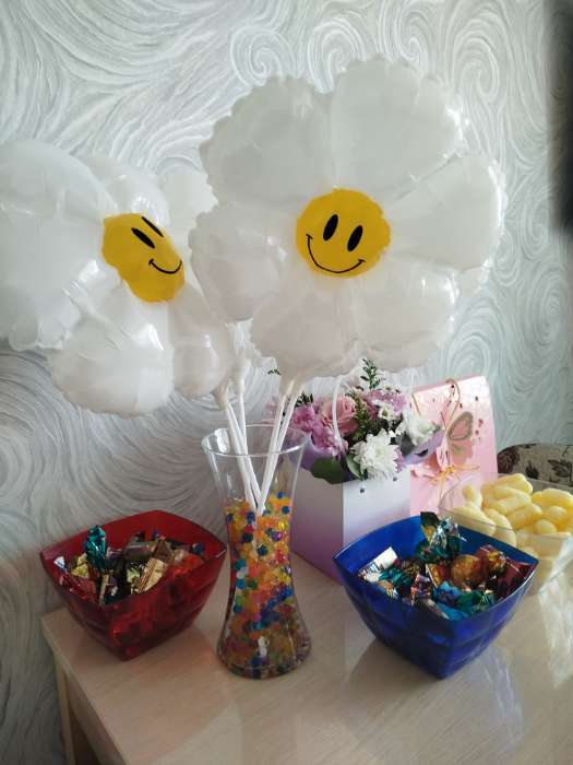 Фотография покупателя товара Воздушный шар фольгированный 14" «Белая ромашка», для палочки - Фото 1