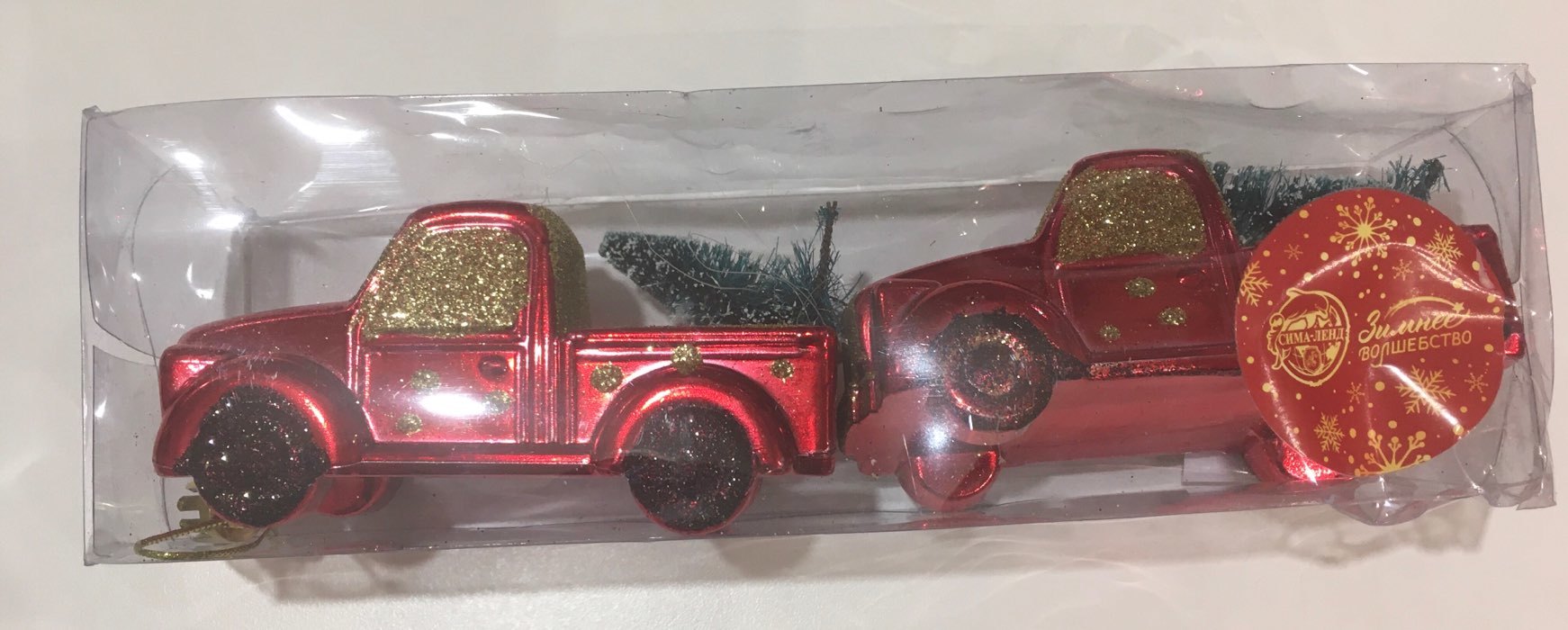 Фотография покупателя товара Украшение ёлочное "Машинка с ёлкой" (набор 2 шт) 10,5х6 см, красный