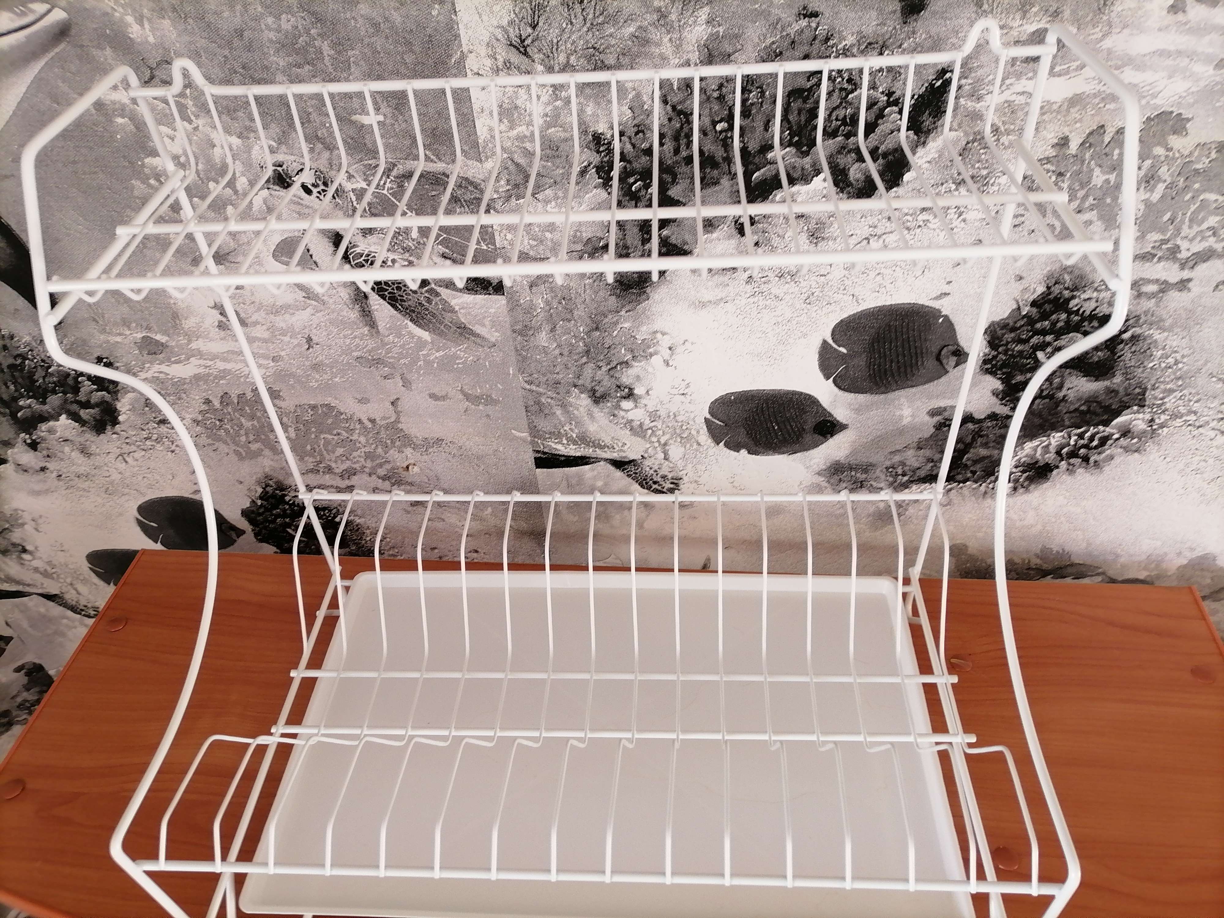 Фотография покупателя товара Сушилка для посуды с поддоном 2-х ярусная, настольно-настенная, 39,5×25×38 см, цинк, цвет серебристый - Фото 4