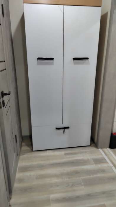 Фотография покупателя товара Шкаф прямой двухстворчатый «БАСТОН», 1 ящик, 902×400×2000 мм, цвет дуб вотан/белый глянец - Фото 2