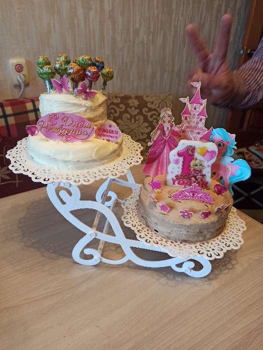 Фотография покупателя товара Блюдо для торта и пирожных 2-х ярусное, d=24 см, цвет МИКС - Фото 1