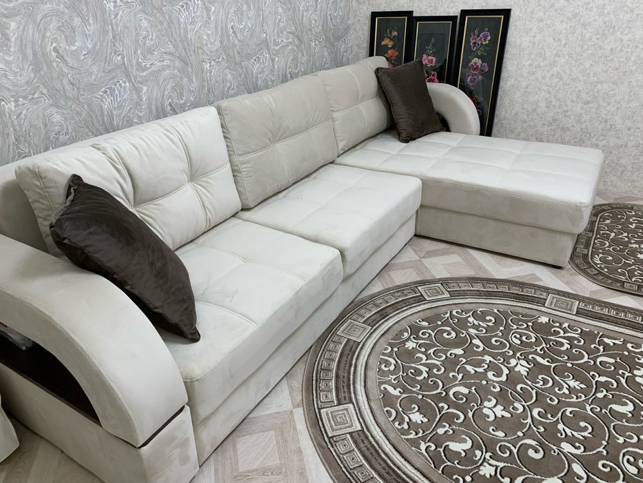 Фотография покупателя товара Угловой диван «Элита 3», угол правый, пантограф, велюр, цвет селфи 01, подушки селфи 03