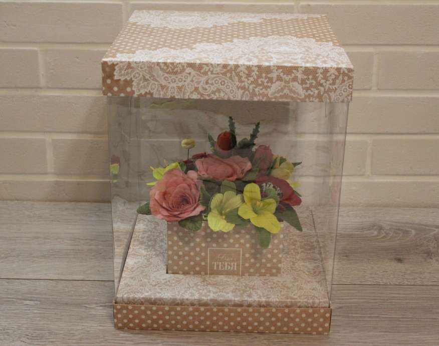 Фотография покупателя товара Коробка для цветов с вазой и PVC-окнами складная «Хорошего настроения!», 23 × 30 × 23 см - Фото 2