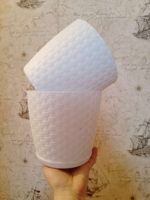 Фотография покупателя товара Горшок для цветов с поддоном «Ротанг», 3 л, d=17 см, h=17 см, пластиковый, белый - Фото 1