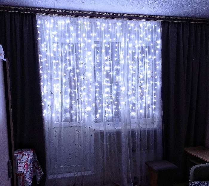 Фотография покупателя товара Гирлянда «Занавес» 2 × 1.5 м, IP20, прозрачная нить, 360 LED, свечение синее, 8 режимов, 220 В - Фото 34