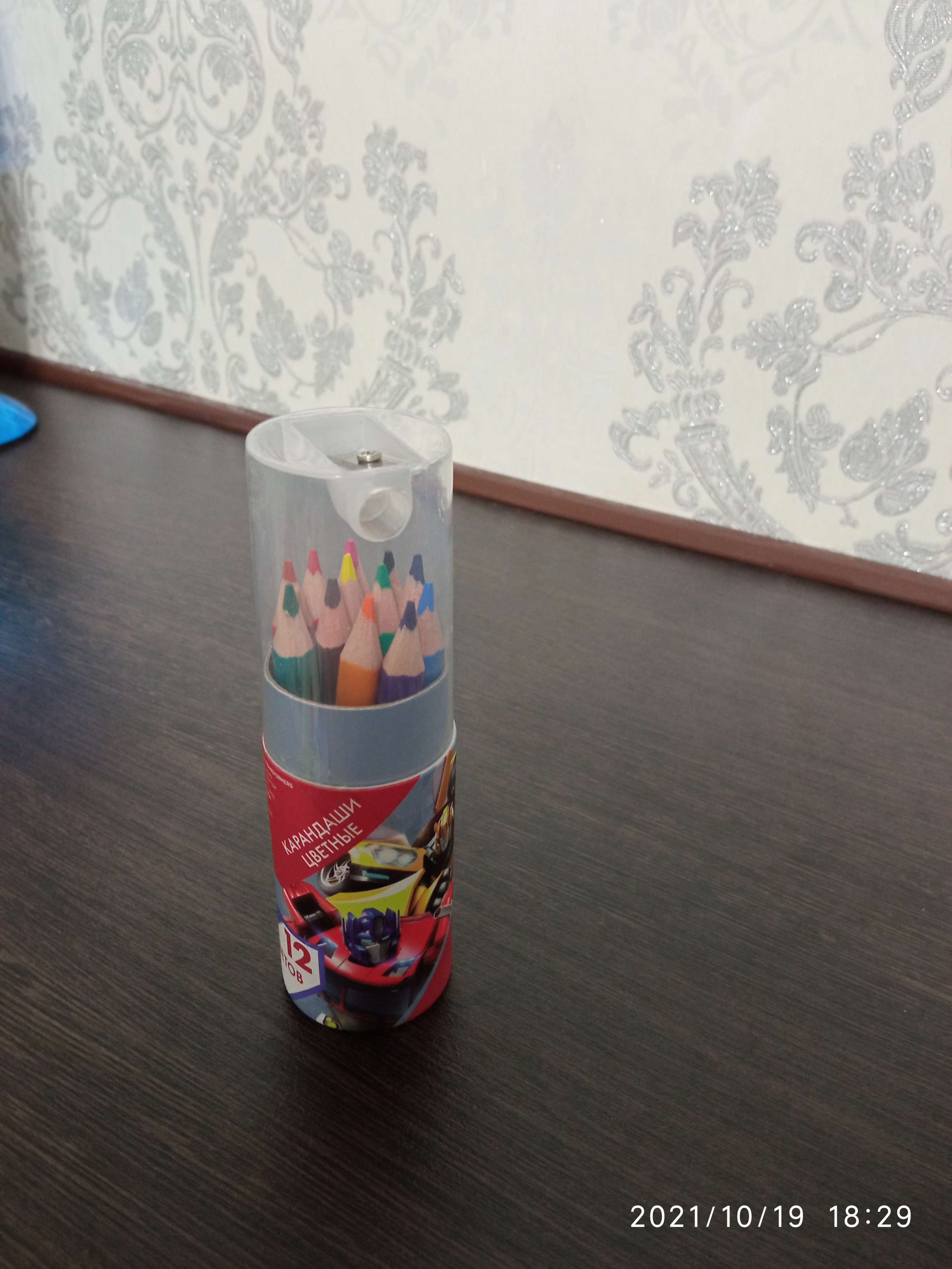Фотография покупателя товара Цветные карандаши в тубусе, 12 цветов, трехгранные, Трансформеры - Фото 6