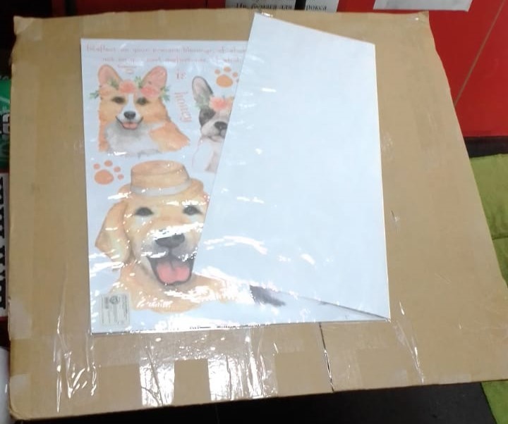 Фотография покупателя товара Наклейка пластик интерьерная "Собаки в цветочных венках" 50х70 см