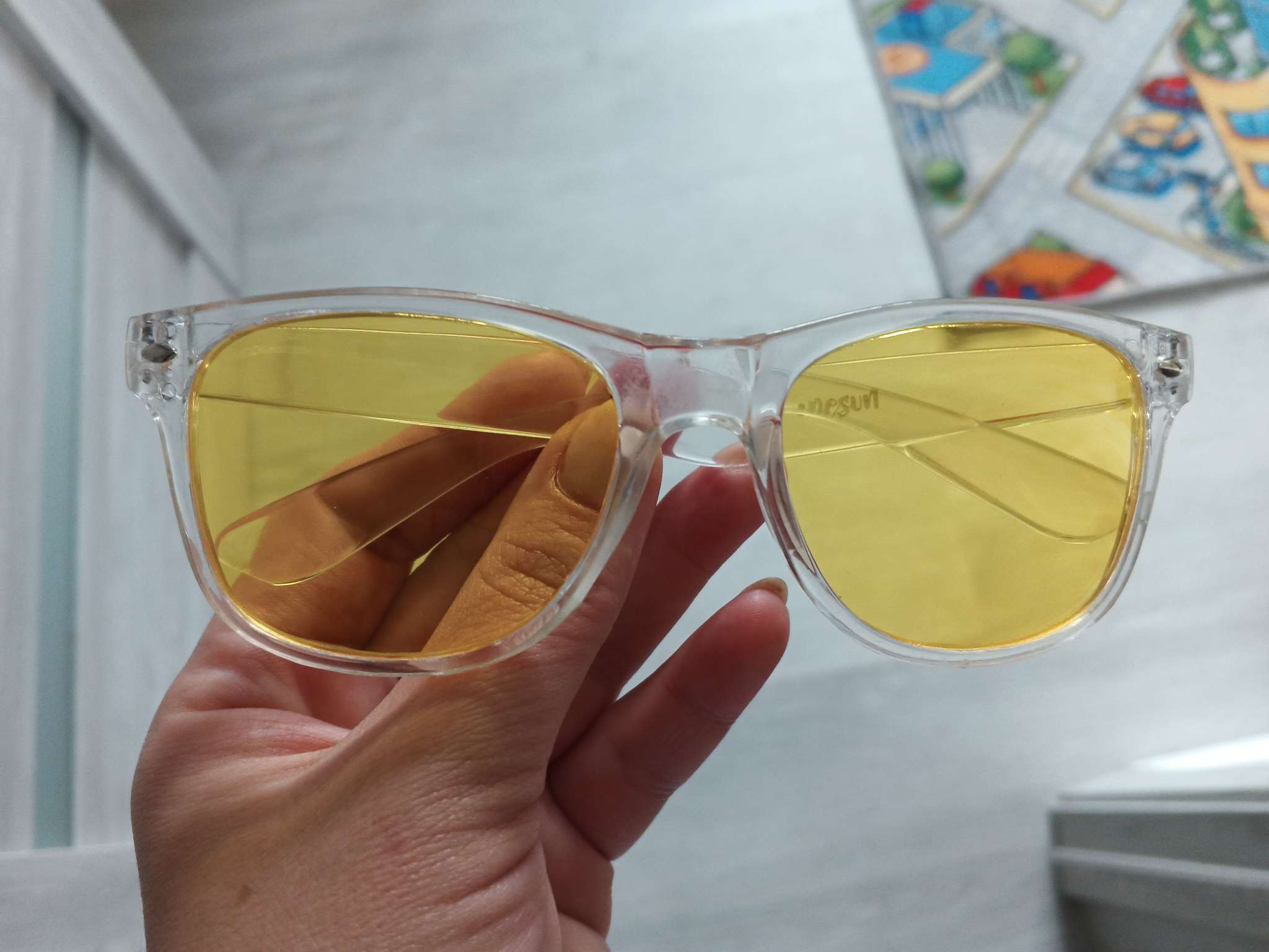 Фотография покупателя товара Очки солнцезащитные OneSun, uv 400, дужка 14.5 см, ширина 14.5 см, 4.5×5 см, жёлтые - Фото 1