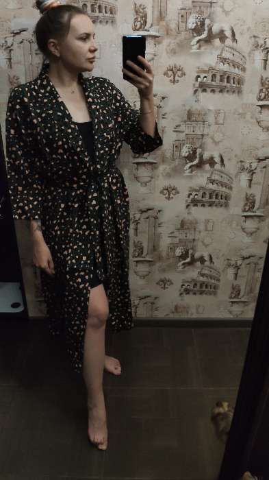 Фотография покупателя товара Комплект женский (халат и комбинация) KAFTAN, 48-50, цвет зелёный/чёрный - Фото 4