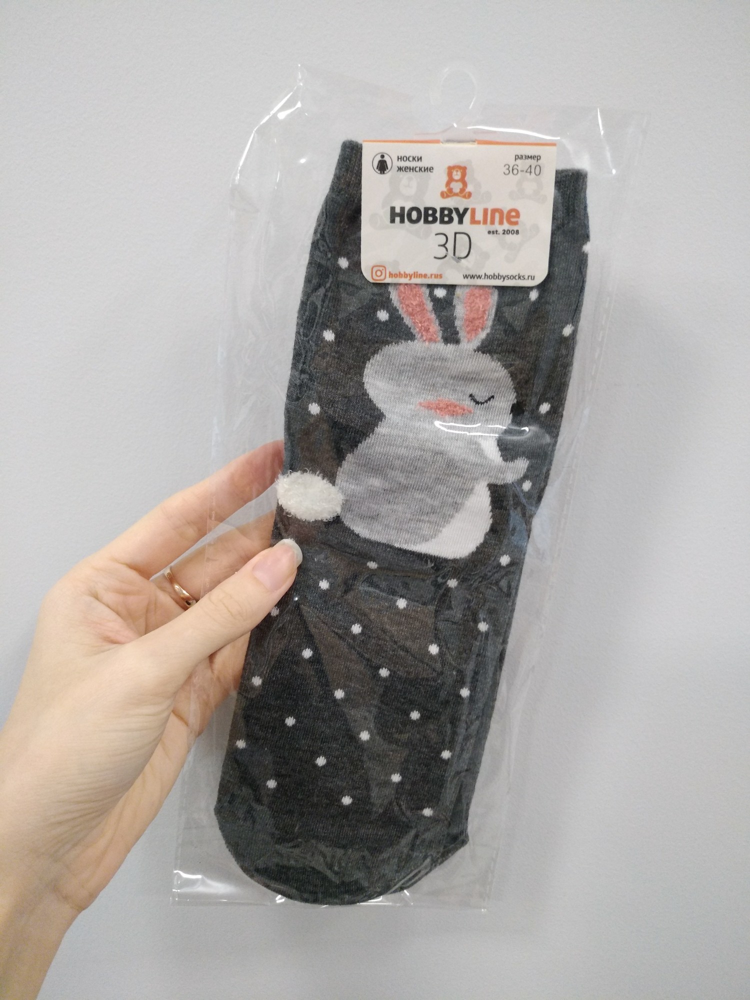 Фотография покупателя товара Носки женские с 3Д хвостиком «Серый зайчик», размер 23-25 (36-40) - Фото 1