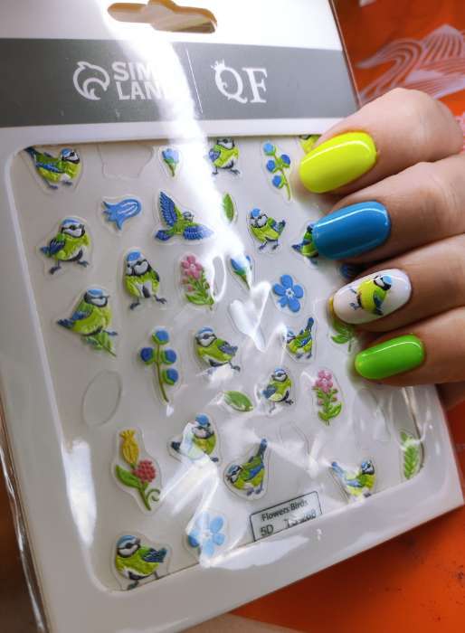 Фотография покупателя товара Наклейки для ногтей «Птенчики и цветы», объёмные, разноцветные - Фото 1
