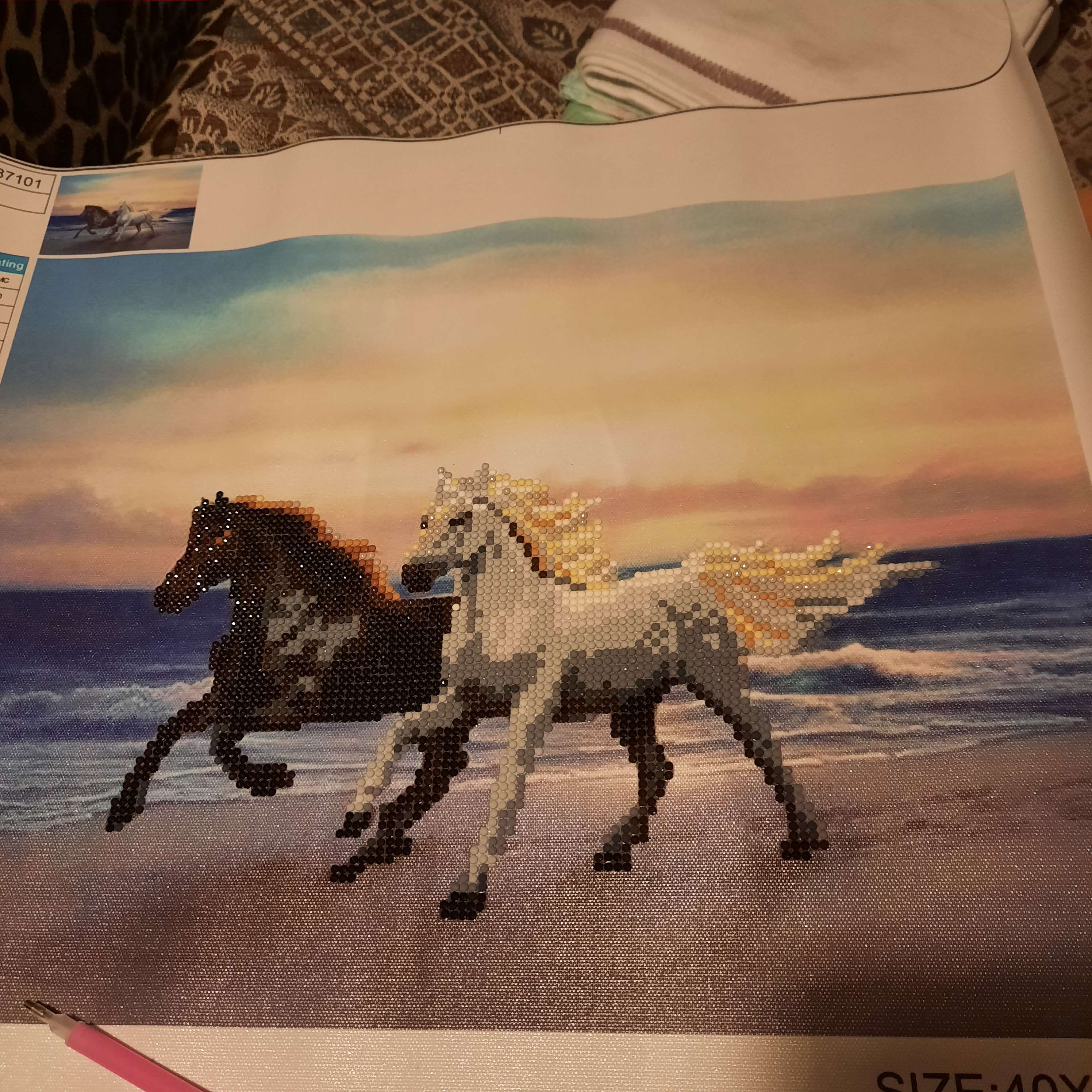 Фотография покупателя товара Алмазная мозаика без подрамника, частичное заполнение «Бегущие кони» 40×50 см - Фото 2
