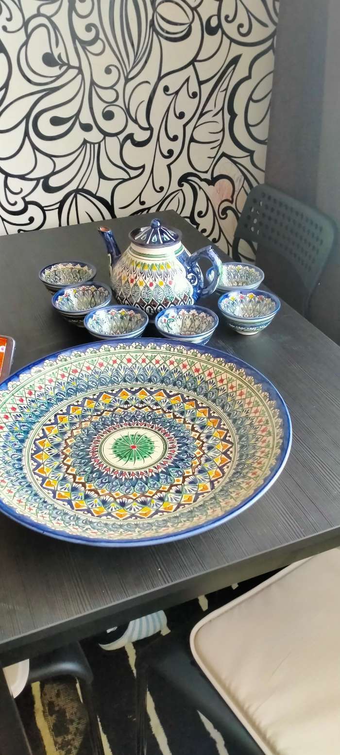 Фотография покупателя товара Чайник Риштанская Керамика "Узоры", 1600 мл, синий микс - Фото 1