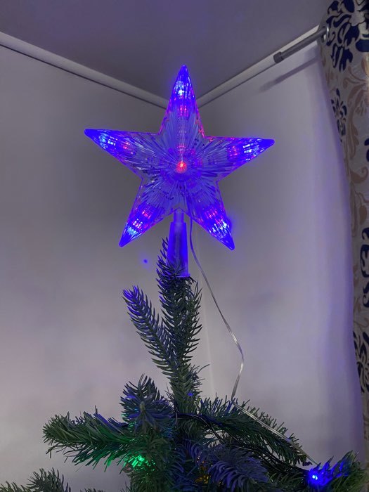 Фотография покупателя товара Светодиодная верхушка на ёлку «Звезда белая» 18 см, 20 LED, провод 2 метра, 220 В, свечение мульти - Фото 16