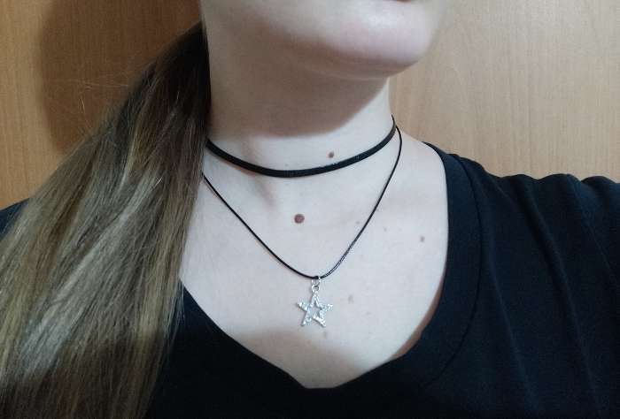 Фотография покупателя товара Чокер «Двойной» с нитью, звезда, цвет бело-чёрный в серебре, L=40 см - Фото 1