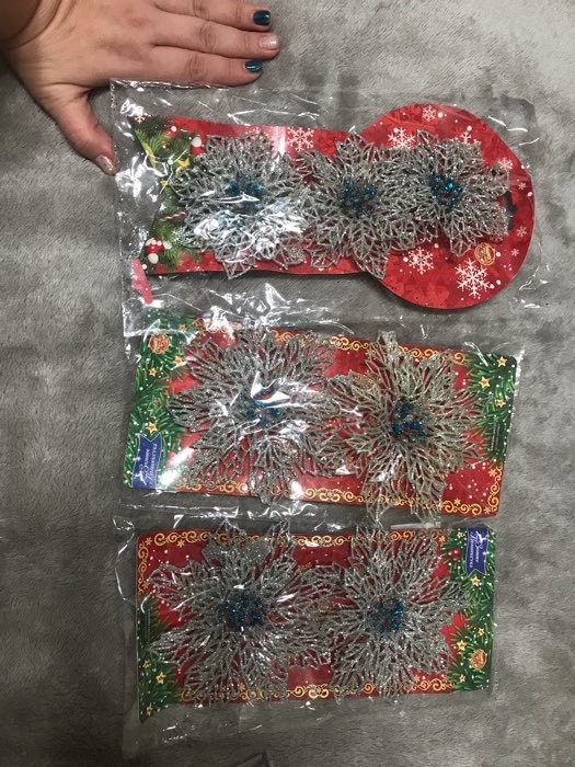 Фотография покупателя товара Украшение ёлочное "Ажурный цветок" (набор 3 шт) 10,5 см, серебро