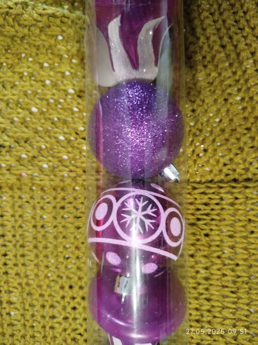 Фотография покупателя товара Ёлочные игрушки «Византия», набор 6 шт. (4 шара d=6 см, 2 колокольчика), фиолетовый - Фото 2