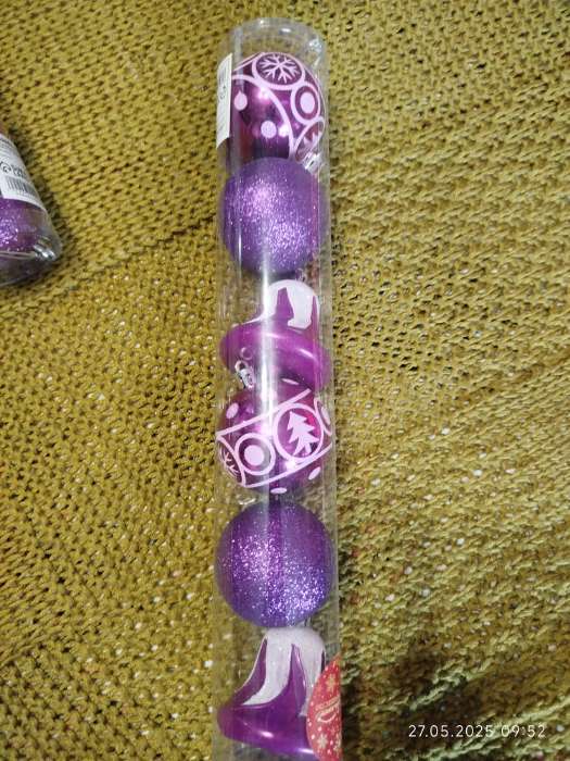 Фотография покупателя товара Ёлочные игрушки «Византия», набор 6 шт. (4 шара d=6 см, 2 колокольчика), фиолетовый - Фото 3