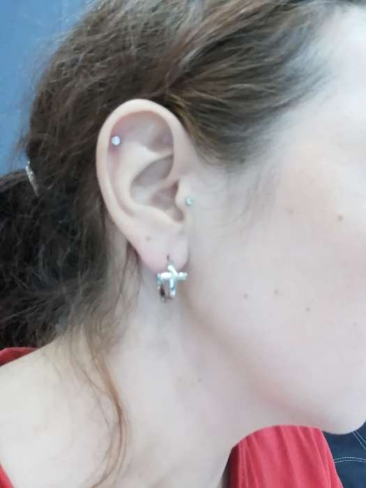 Фотография покупателя товара Серьги-кольца XUPING «Крест», цвет серебро - Фото 3