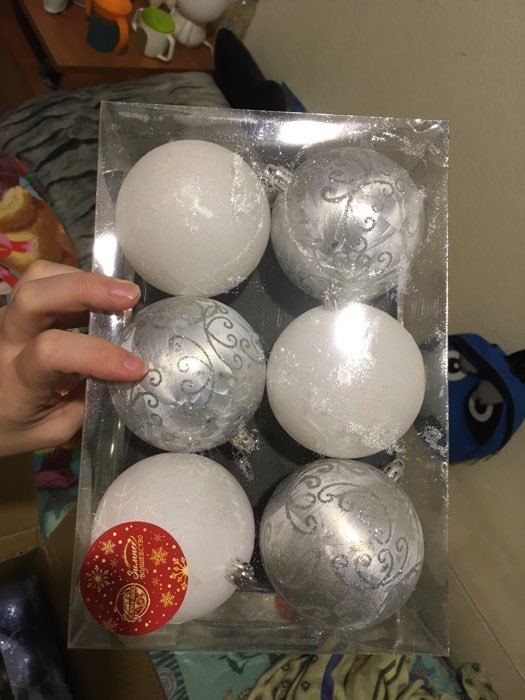 Фотография покупателя товара Ёлочные игрушки «Морозные узоры», шары новогодние, d=8 см, набор 6 шт., серебристо-белый - Фото 7