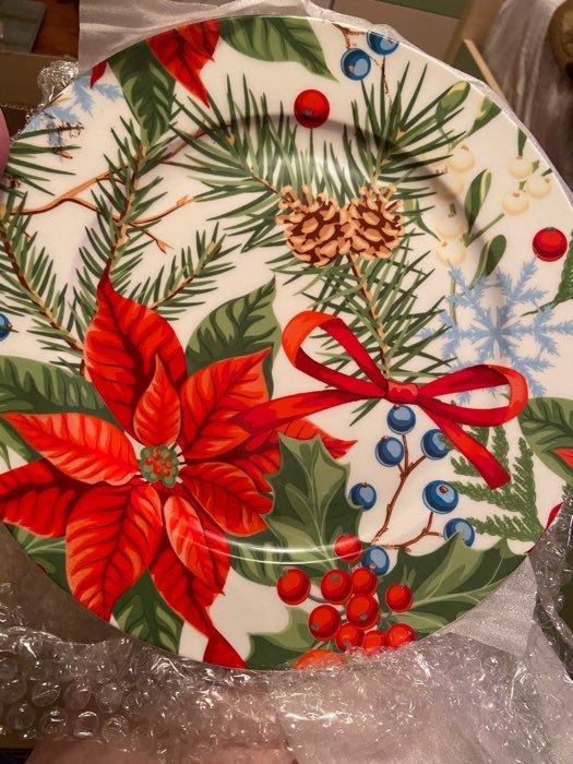 Фотография покупателя товара Тарелка фарфоровая обеденная Magistro «Новый год. Пряничный домик», d=25,3 см, цвет красный - Фото 5