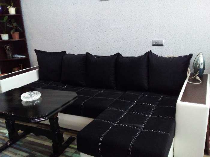 Фотография покупателя товара Угловой диван «Дубай», еврокнижка, правый угол, цвет серая рогожка / чёрная экокожа - Фото 12