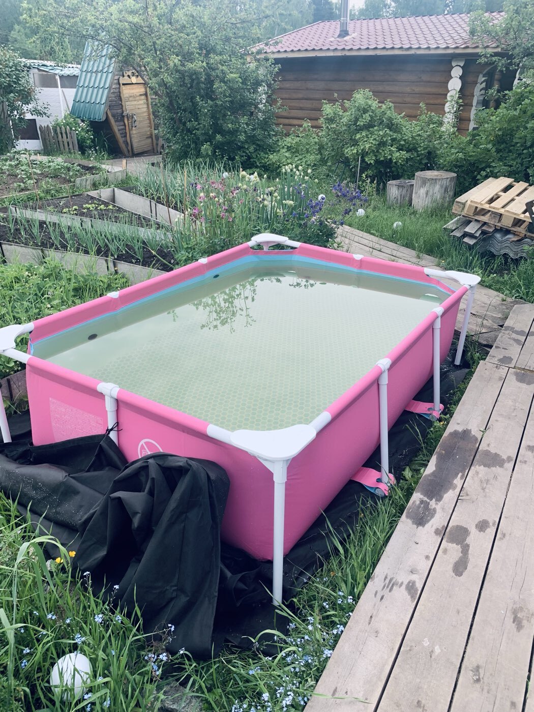 Фотография покупателя товара УЦЕНКА Бассейн каркасный Pink Frame Pool, 220×150×60 см, розовый, круглый, 28266NP INTEX - Фото 1