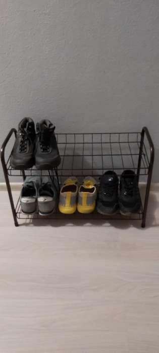 Фотография покупателя товара Этажерка для обуви разборная, 2 яруса, 66×28×44 см, цвет чёрный - Фото 3