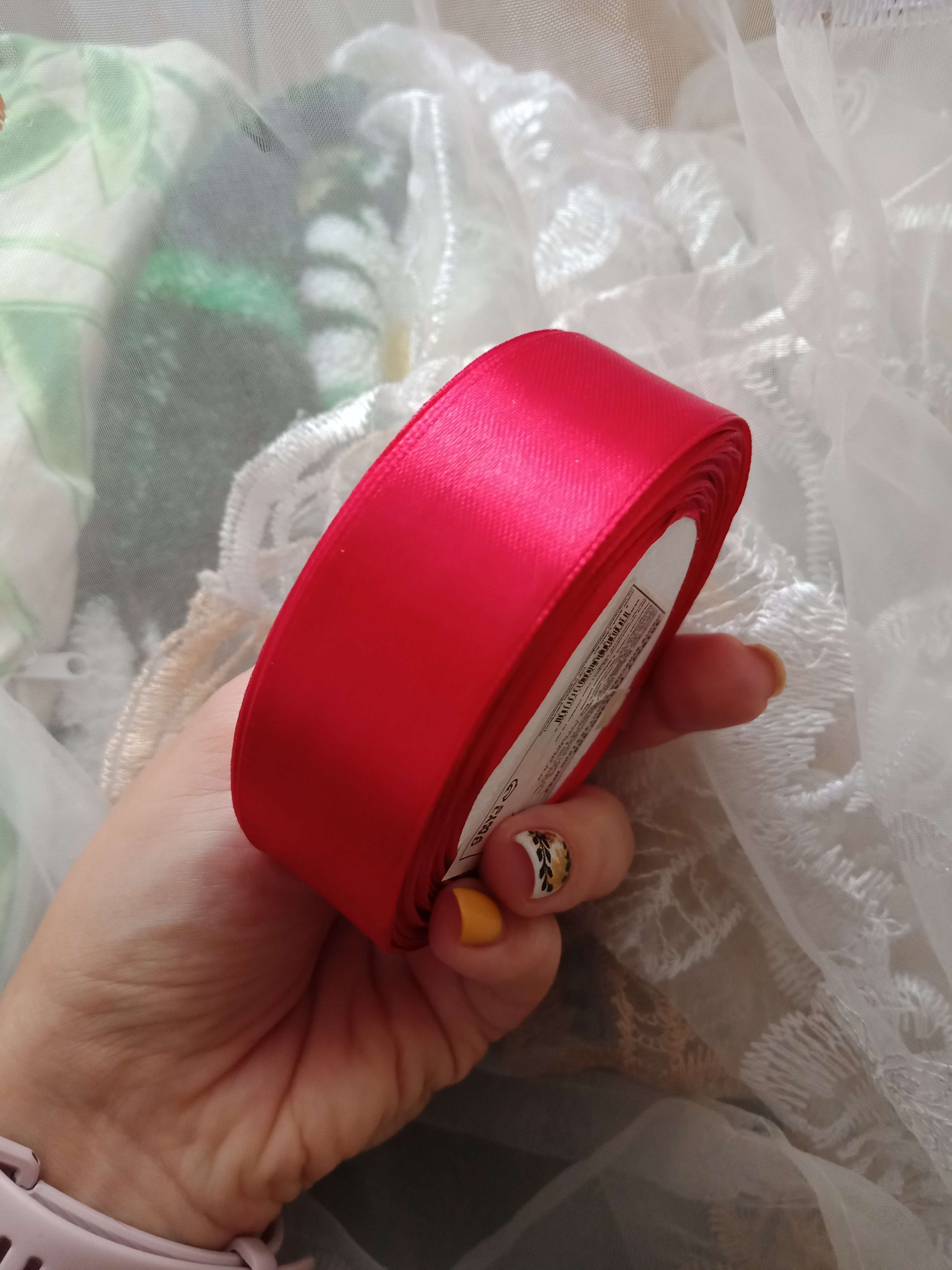Фотография покупателя товара Лента атласная, 25 мм × 23 ± 1 м, цвет глубокий красный №33