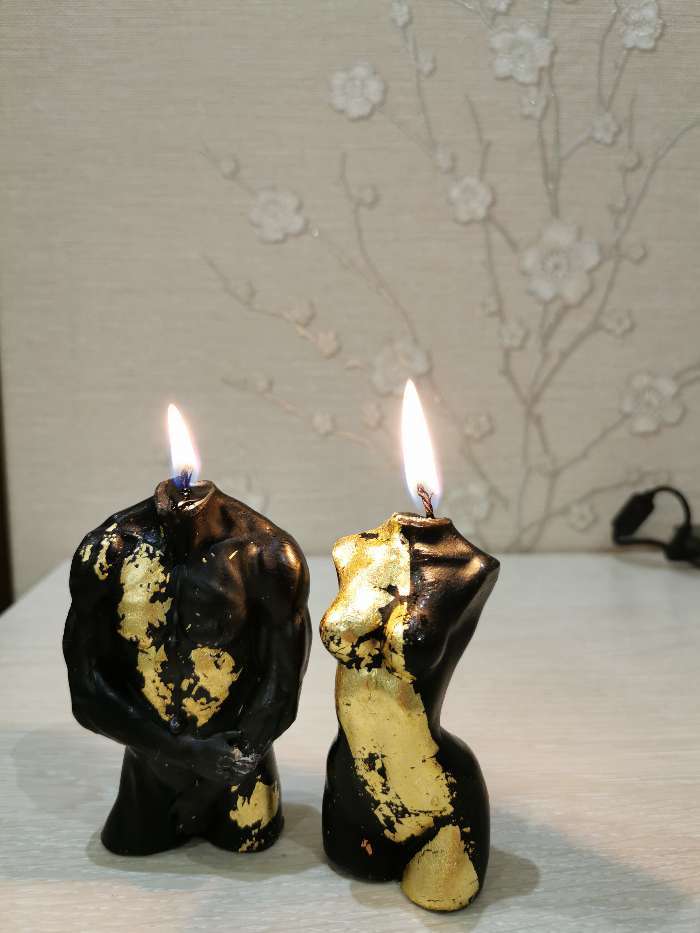 Фотография покупателя товара Фигурная свеча "Мужской торс №2" черная с поталью, 9см - Фото 4