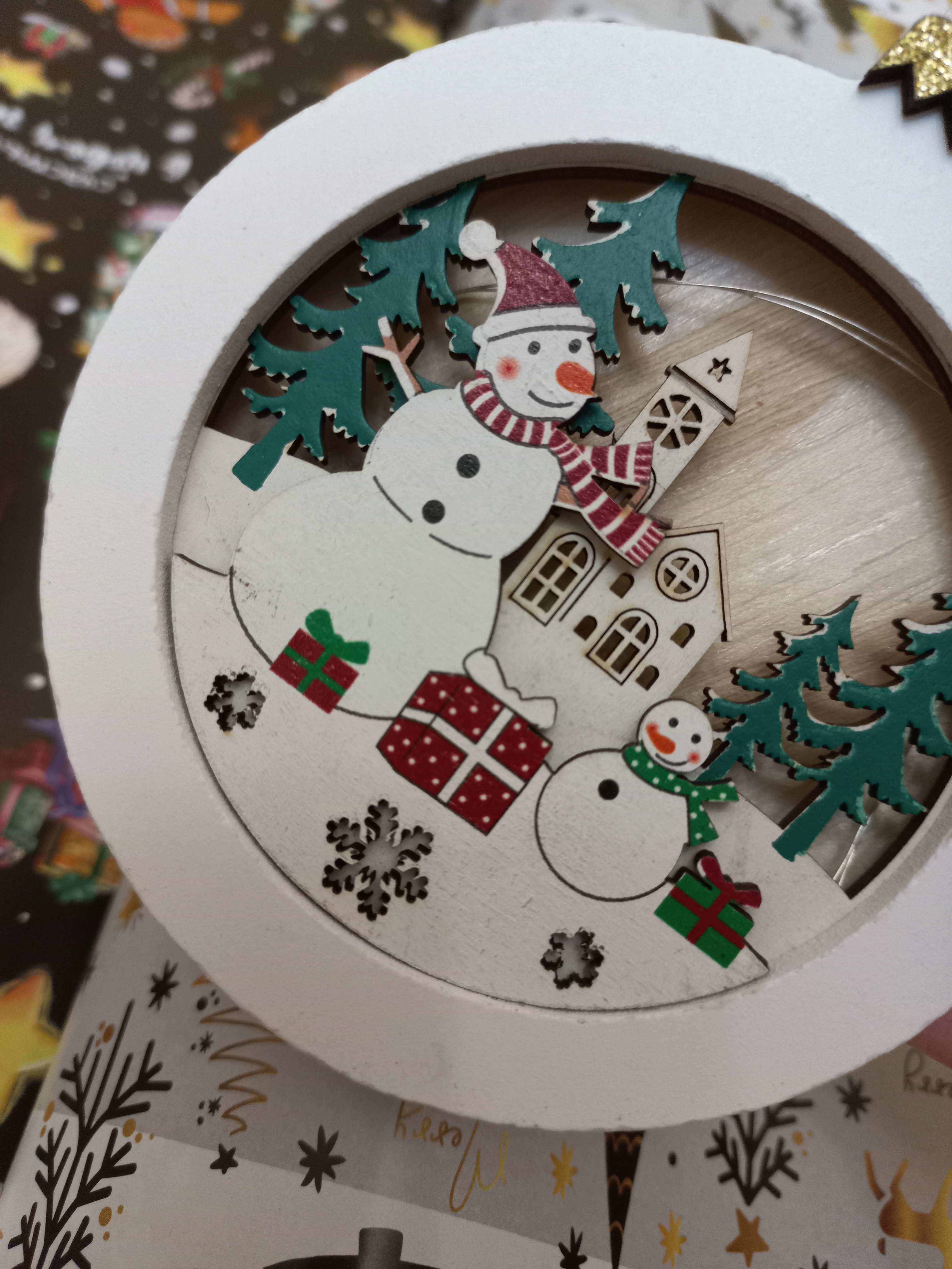 Фотография покупателя товара Ёлочная игрушка «Шар со снеговиками», от батареек, свечение тёплое белое - Фото 4