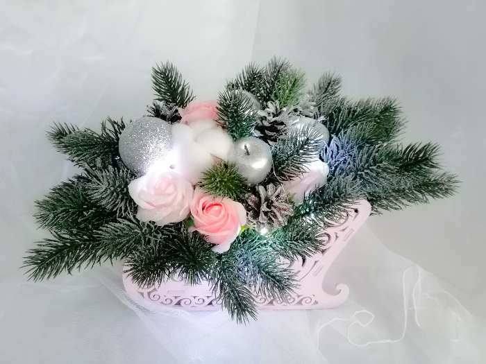 Фотография покупателя товара Кашпо деревянное, 23×10×14 см "Новогоднее. Санки", подарочная упаковка, розовая пастель - Фото 1