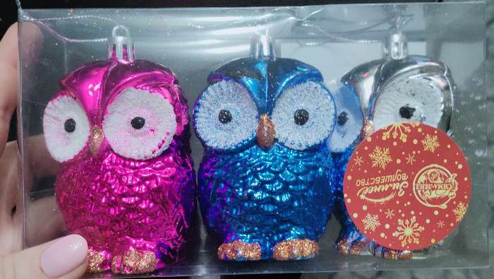 Фотография покупателя товара Ёлочные игрушки 3 шт. «Зимнее волшебство. Цветные совушки» пластик, 9 см, МИКС - Фото 12