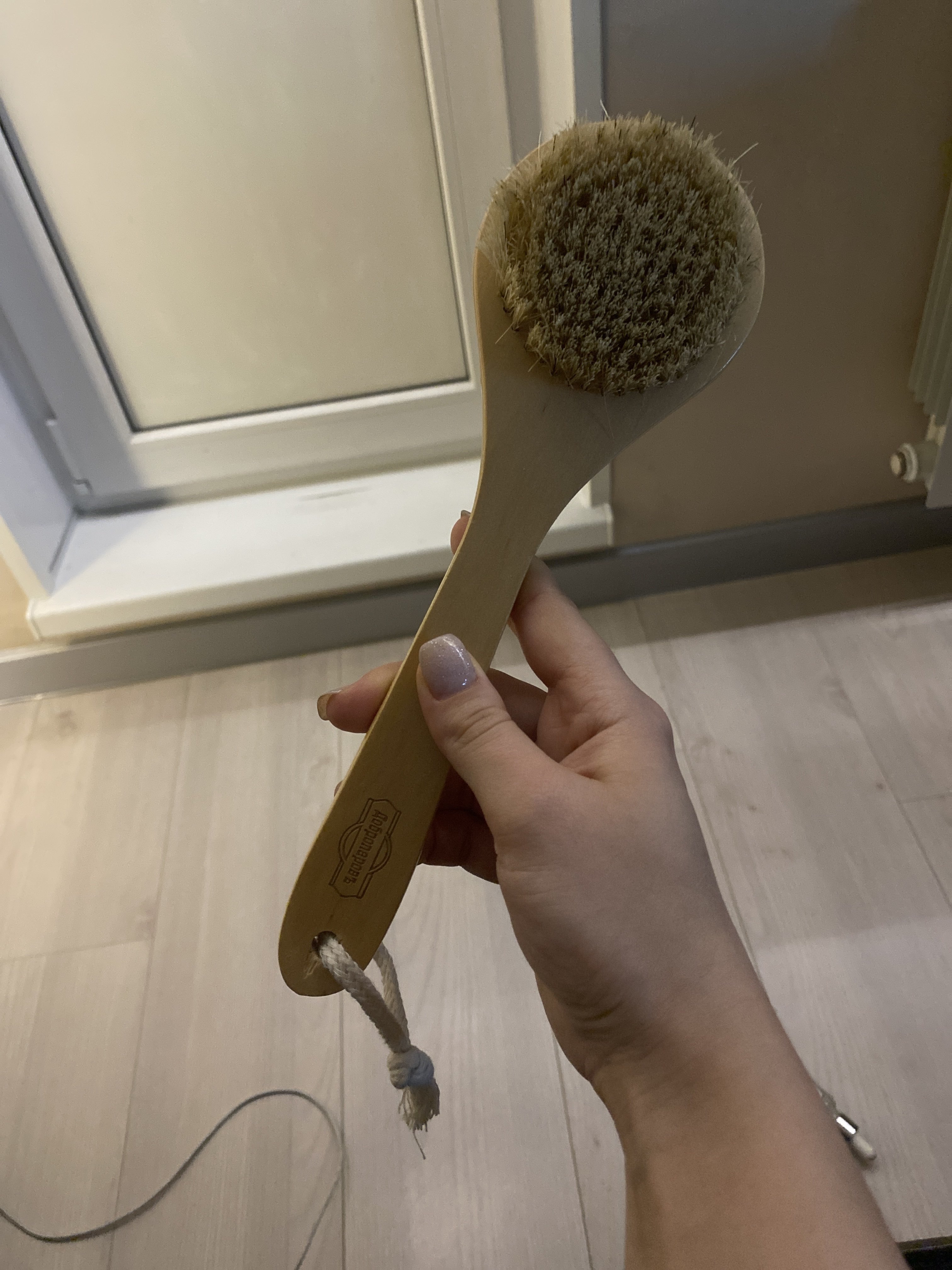 Фотография покупателя товара Щётка массажная для тела из натуральной щетины, с ручкой, конский волос, гладкая - Фото 22