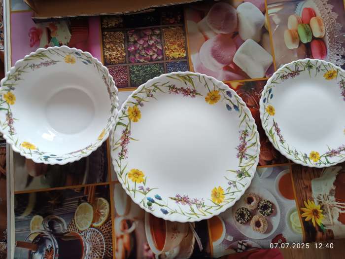 Фотография покупателя товара Сервиз столовый Avvir «Полевые цветы», 18 предметов: 6 тарелок d=16.5 см, d=17.5 см, d=23 см, стеклокерамика, белый - Фото 1