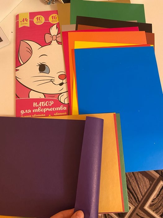 Фотография покупателя товара Набор "Коты Аристократы" А4: 10л цветного одностороннего картона + 16л цветной двусторонней бумаги - Фото 1