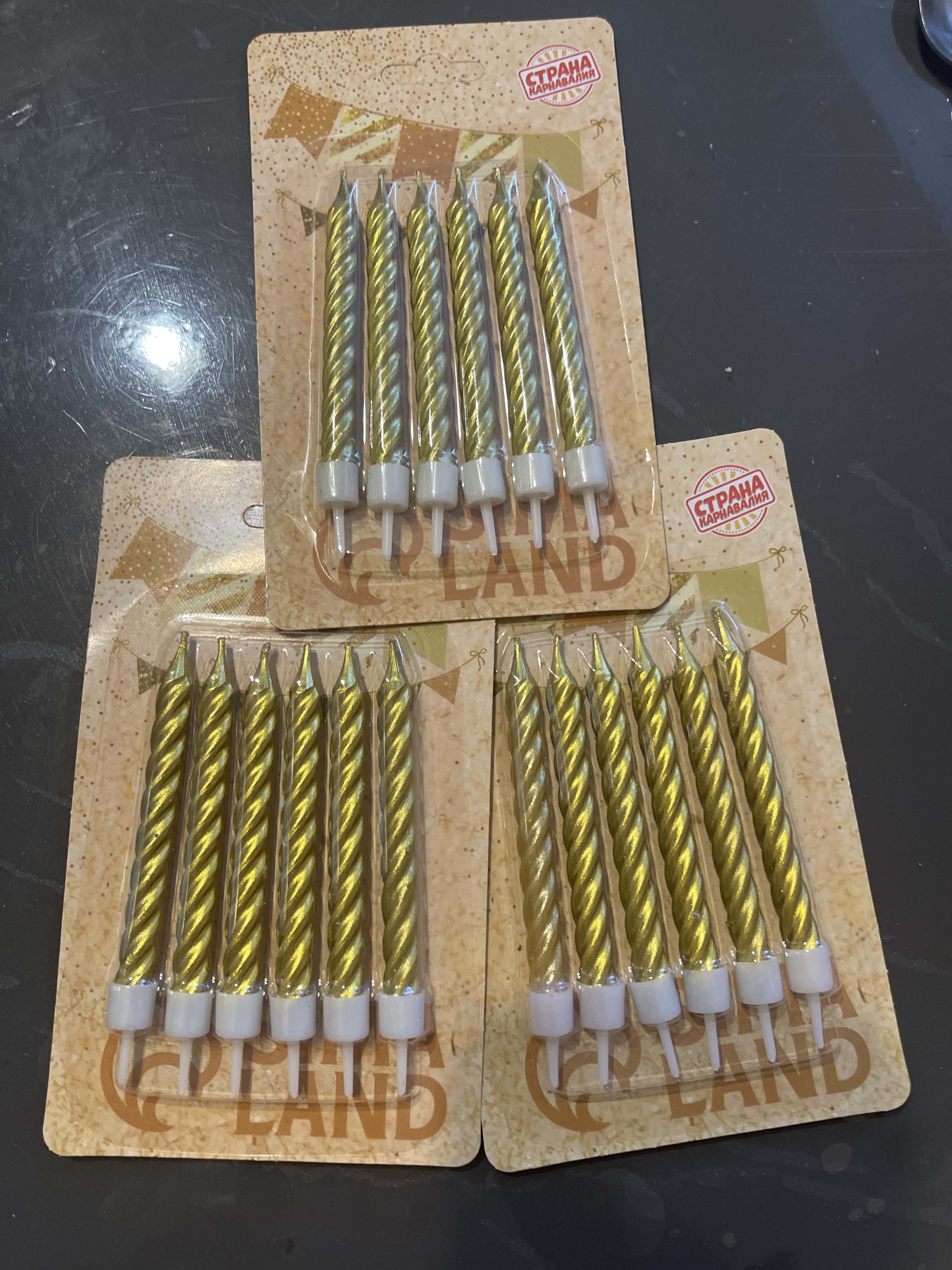 Фотография покупателя товара Свечи в торт с подставками, золотые, 6 шт., 8 см - Фото 1