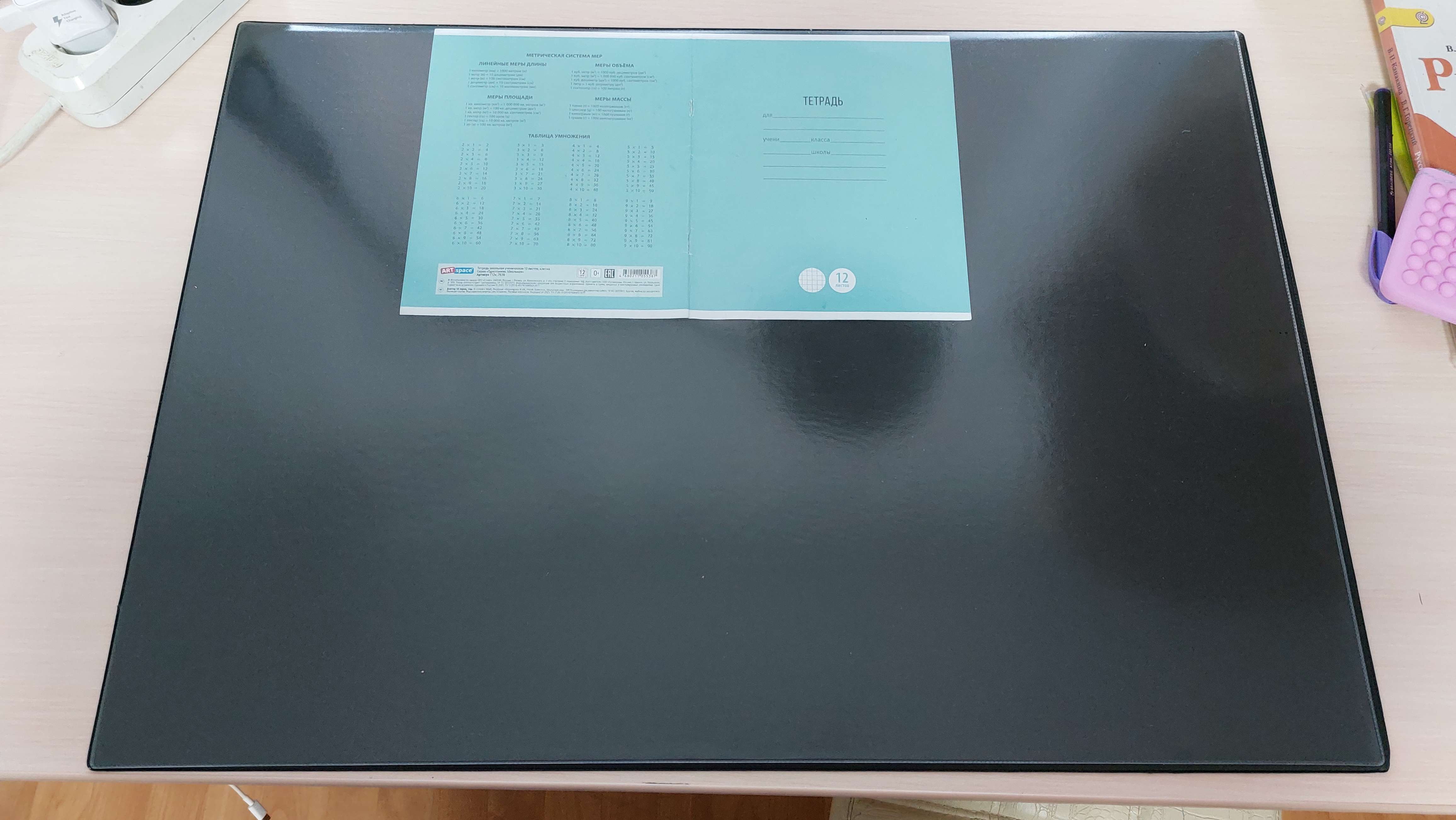 Фотография покупателя товара Накладка на стол офисная 45 × 65 см, Calligrata, с прозрачным карманом, чёрная - Фото 5