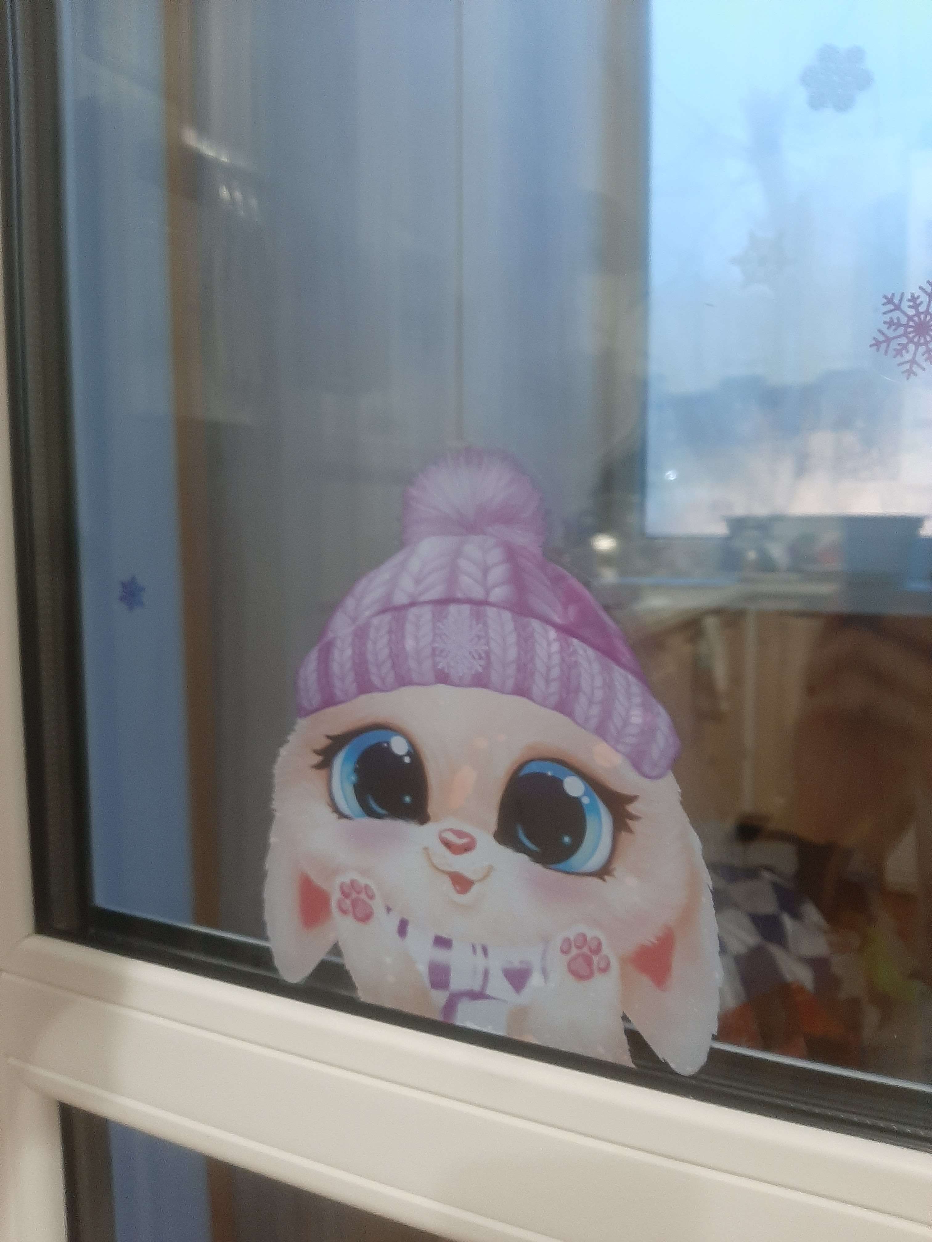Фотография покупателя товара Виниловые наклейки на окна «Зайчонок», многоразовые, 20 × 34 см