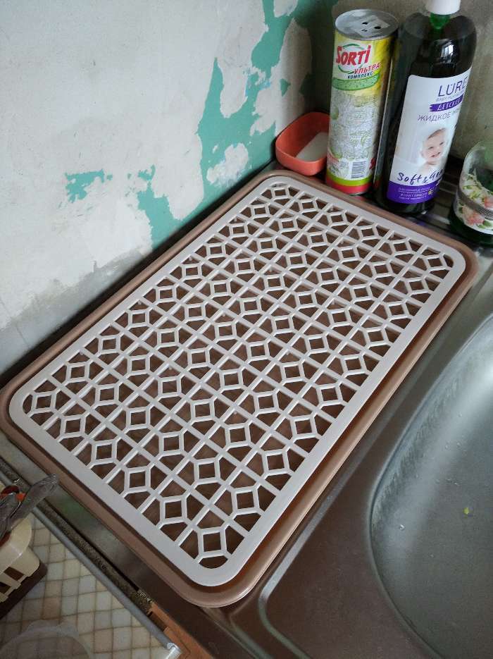 Фотография покупателя товара Поднос с вкладышем для сушки посуды, 46×30 см, цвет МИКС - Фото 1