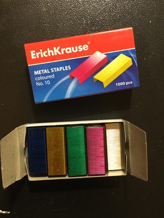 Фотография покупателя товара Скобы для степлера ErichKrause № 10, омедненные, цветные, 1000 штук