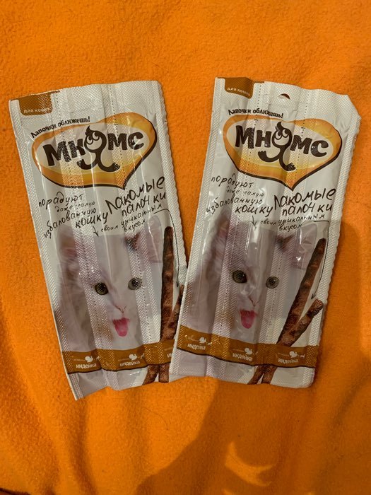 Фотография покупателя товара Лакомые палочки Мнямс для кошек, с индейкой и ягненком, 3 х 5 г - Фото 2