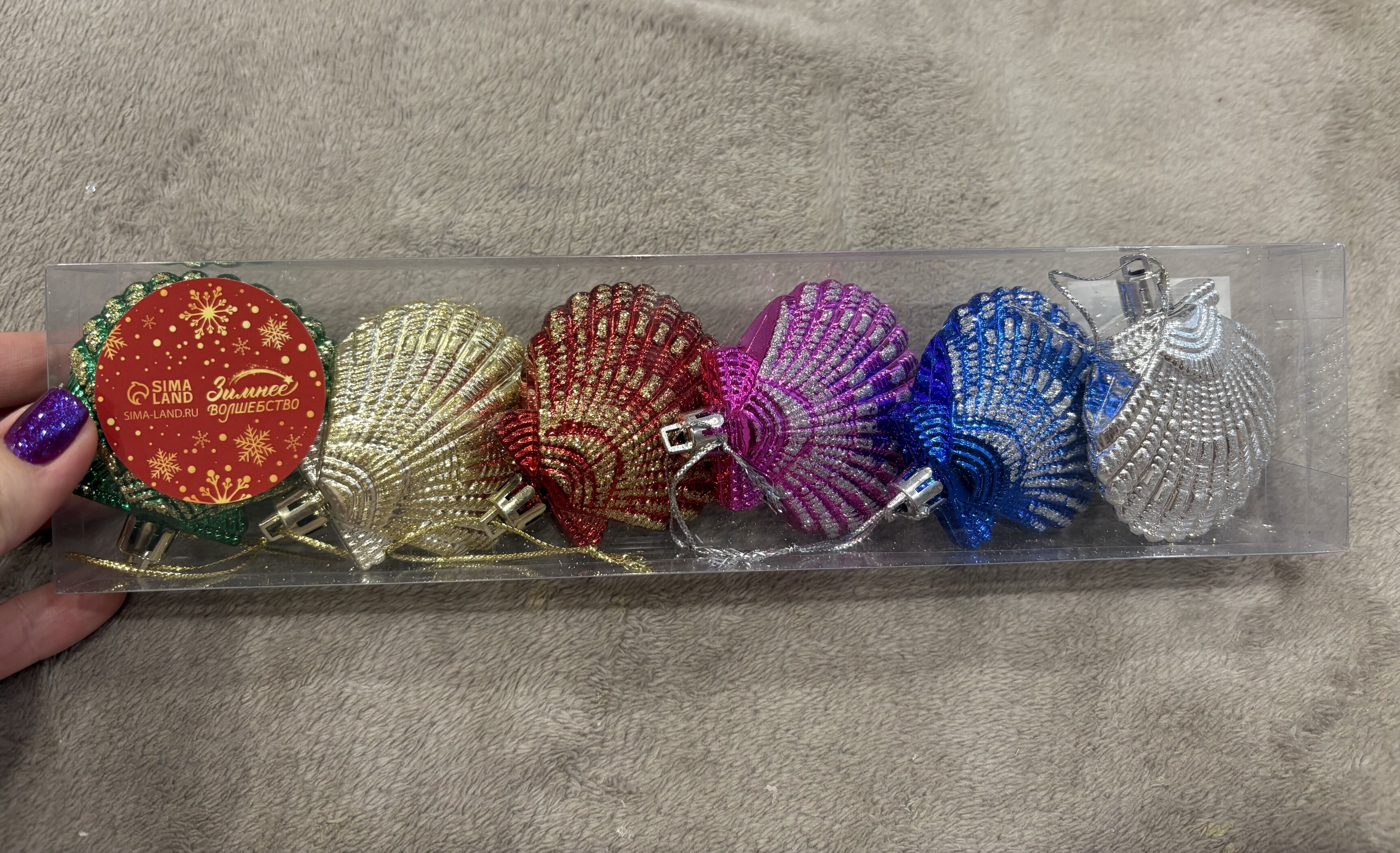 Фотография покупателя товара Ёлочные игрушки 6 шт. «Зимнее волшебство. Ракушка» пластик, 5.5 см, МИКС - Фото 1