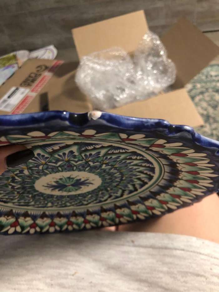 Фотография покупателя товара Тарелка Риштанская Керамика "Цветы", синяя, рельефная, 27см - Фото 1