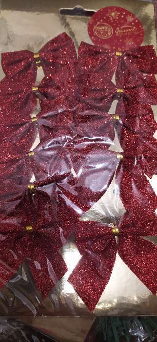 Фотография покупателя товара Украшение ёлочное "Бантик - блеск" (набор 12 шт) 4,5х5,5 см, красный