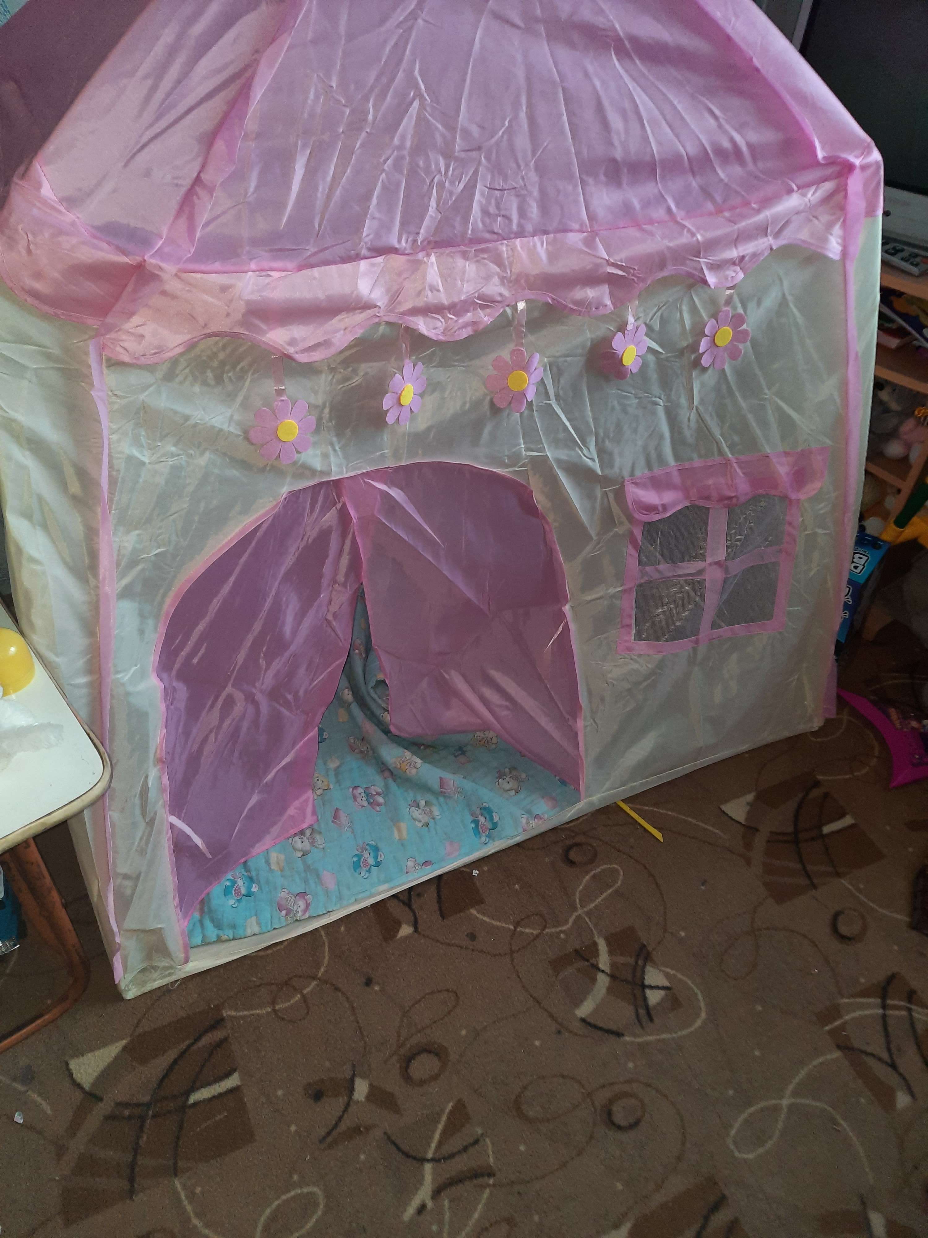 Фотография покупателя товара Палатка детская игровая «Домик» розовый 130×100×130 см