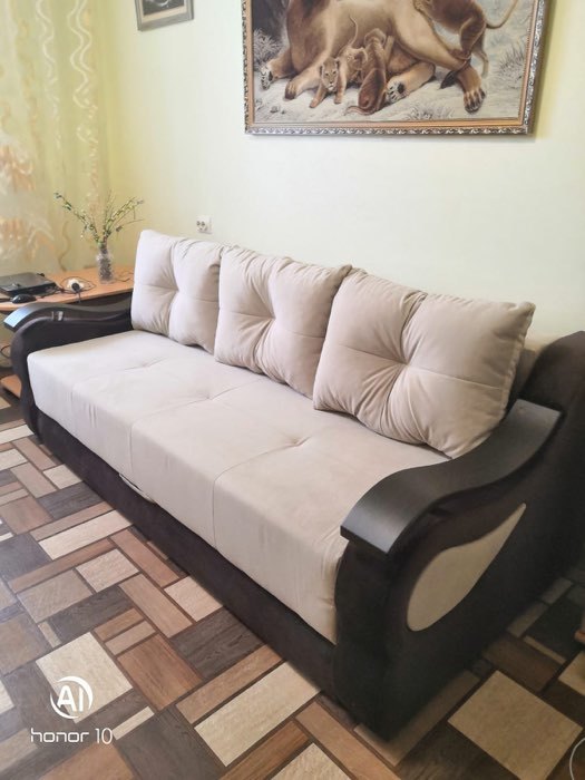Фотография покупателя товара Прямой диван «Меркурий», механизм еврокнижка, микровельвет, цвет бежевый / коричневый - Фото 2